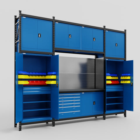 M121-3C Modular Work Bench - H3100mm x W3840mm | Laminate WBT | Blue
