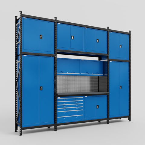 M121-3C Modular Work Bench - H3100mm x W3840mm | Laminate WBT | Blue