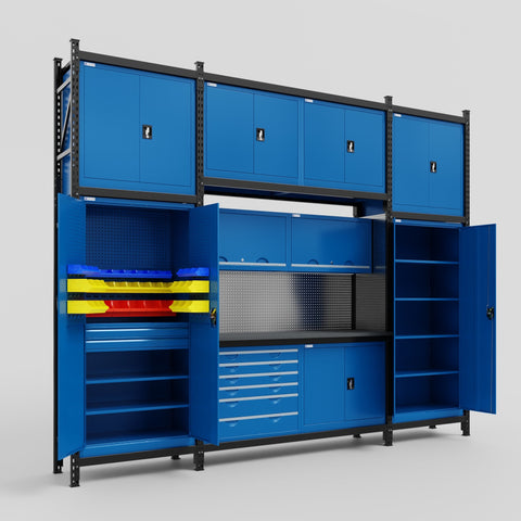 M121-3C Modular Work Bench - H3100mm x W3840mm | Laminate WBT | Blue