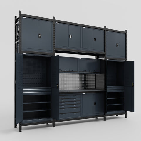 M121-3C Modular Work Bench - H3100mm x W3840mm | Laminate WBT | Dark Grey