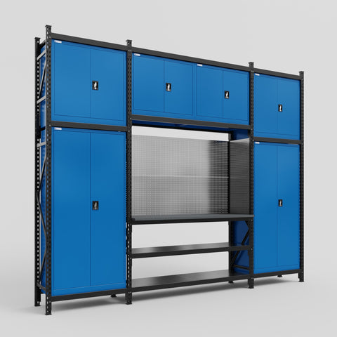 M121 Modular Work Bench - H3100mm x W3840mm | Laminate WBT | Blue
