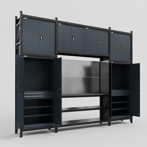 M121 Modular Work Bench - H3100mm x W3840mm | Laminate WBT | Dark Grey