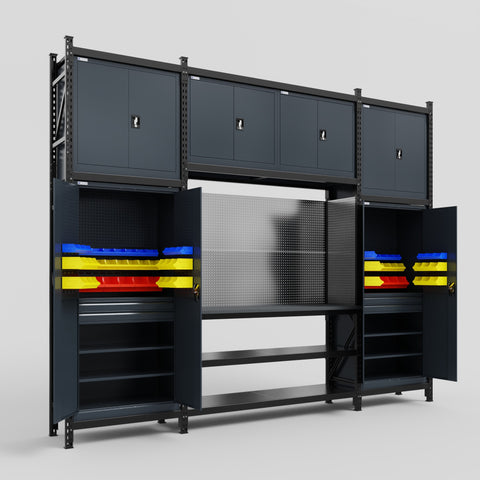 M121 Modular Work Bench - H3100mm x W3840mm | Laminate WBT | Dark Grey