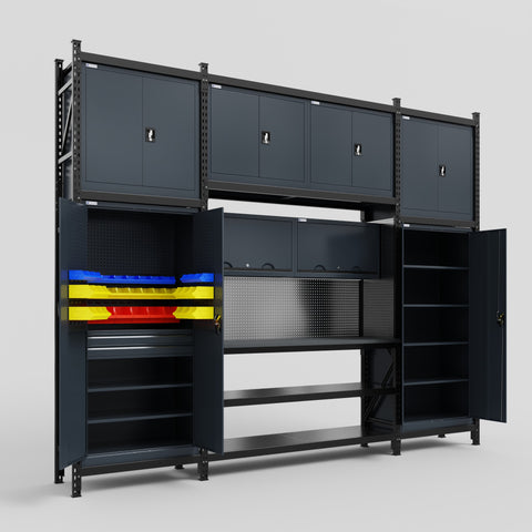 M121 Modular Work Bench - H3100mm x W3840mm | Laminate WBT | Dark Grey