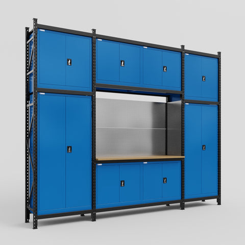 M121 Modular Work Bench - H3100mm x W3840mm | MDF WBT | Blue