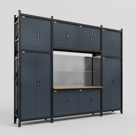 M121 Modular Work Bench - H3100mm x W3840mm | MDF WBT | Dark Grey