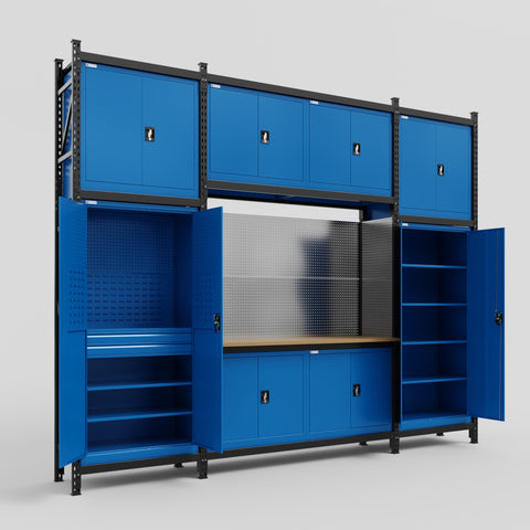 M121 Modular Work Bench - H3100mm x W3840mm | MDF WBT | Blue
