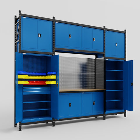 M121 Modular Work Bench - H3100mm x W3840mm | MDF WBT | Blue