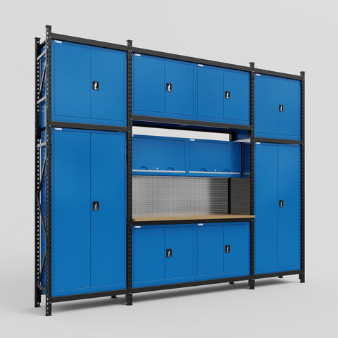 M121 Modular Work Bench - H3100mm x W3840mm | MDF WBT | Blue