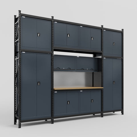 M121 Modular Work Bench - H3100mm x W3840mm | MDF WBT | Dark Grey