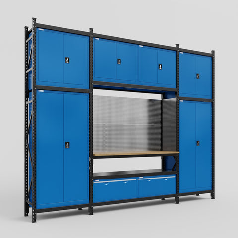 M121 Modular Work Bench - H3100mm x W3840mm | MDF WBT | Blue
