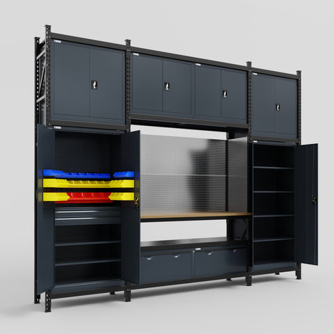 M121 Modular Work Bench - H3100mm x W3840mm | MDF WBT | Dark Grey