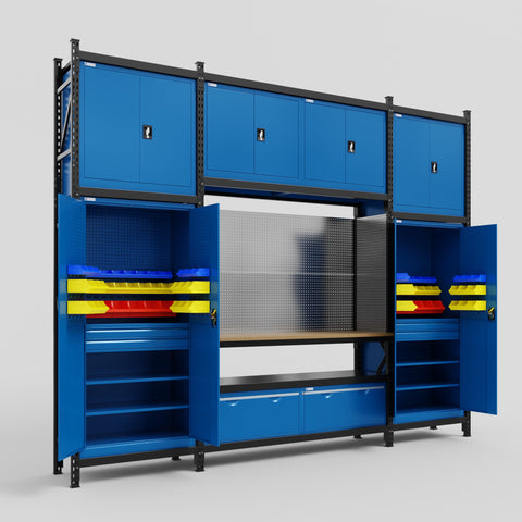 M121 Modular Work Bench - H3100mm x W3840mm | MDF WBT | Blue