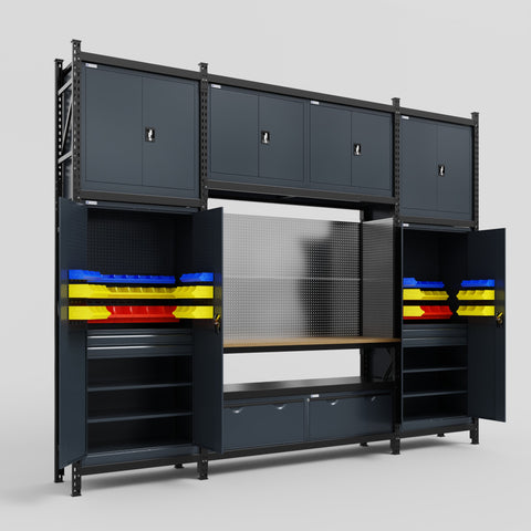 M121 Modular Work Bench - H3100mm x W3840mm | MDF WBT | Dark Grey