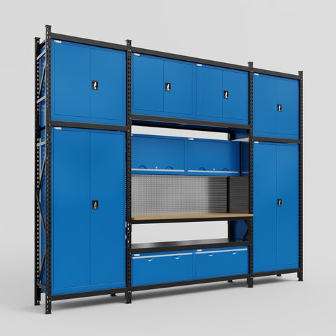 M121 Modular Work Bench - H3100mm x W3840mm | MDF WBT | Blue