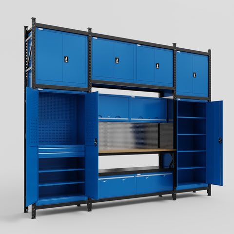 M121 Modular Work Bench - H3100mm x W3840mm | MDF WBT | Blue