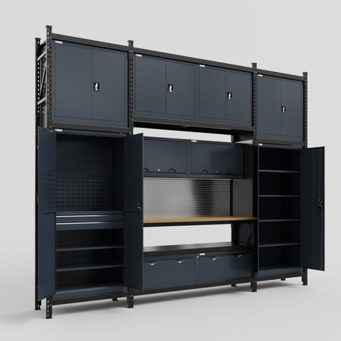 M121 Modular Work Bench - H3100mm x W3840mm | MDF WBT | Dark Grey