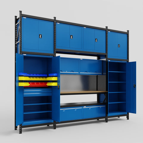 M121 Modular Work Bench - H3100mm x W3840mm | MDF WBT | Blue