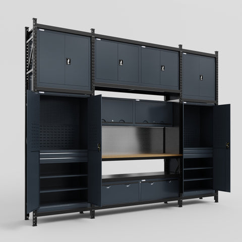 M121 Modular Work Bench - H3100mm x W3840mm | MDF WBT | Dark Grey