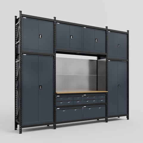 M121 Modular Work Bench - H3100mm x W3840mm | MDF WBT | Dark Grey