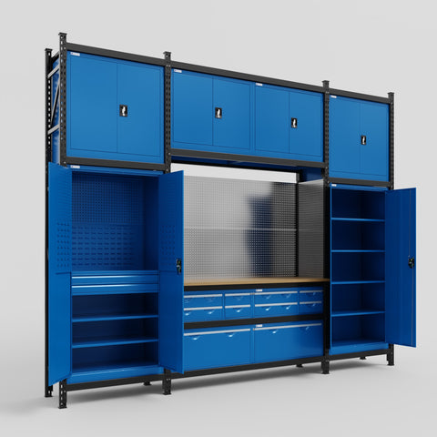 M121 Modular Work Bench - H3100mm x W3840mm | MDF WBT | Blue