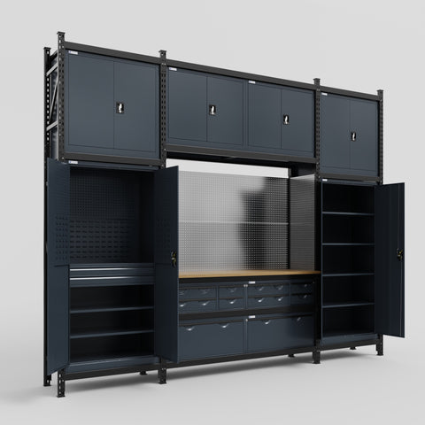 M121 Modular Work Bench - H3100mm x W3840mm | MDF WBT | Dark Grey