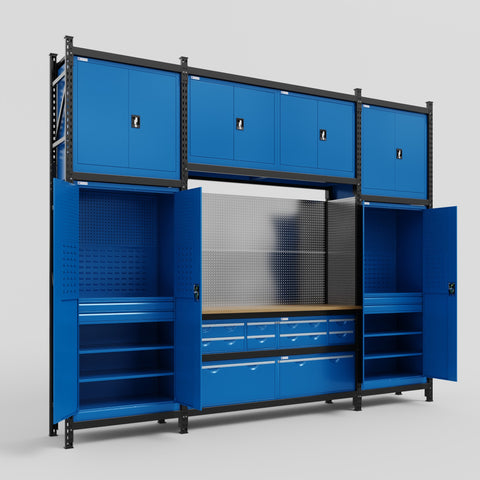 M121 Modular Work Bench - H3100mm x W3840mm | MDF WBT | Blue