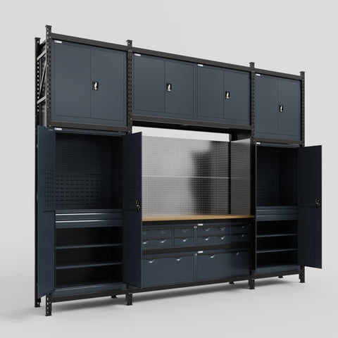 M121 Modular Work Bench - H3100mm x W3840mm | MDF WBT | Dark Grey