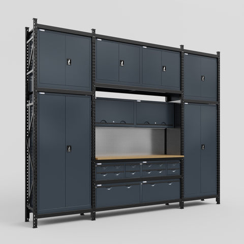 M121 Modular Work Bench - H3100mm x W3840mm | MDF WBT | Dark Grey