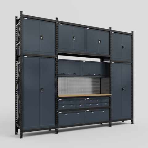 M121 Modular Work Bench - H3100mm x W3840mm | MDF WBT | Dark Grey