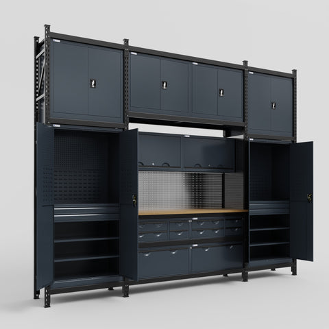 M121 Modular Work Bench - H3100mm x W3840mm | MDF WBT | Dark Grey