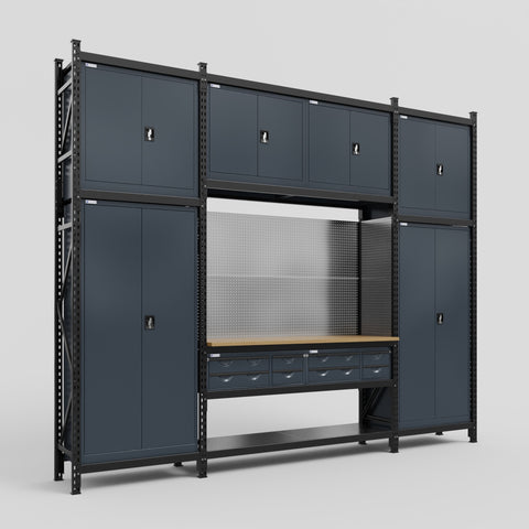 M121 Modular Work Bench - H3100mm x W3840mm | MDF WBT | Dark Grey