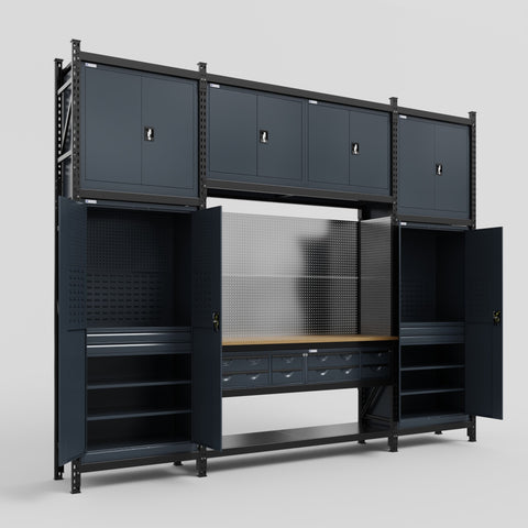 M121 Modular Work Bench - H3100mm x W3840mm | MDF WBT | Dark Grey