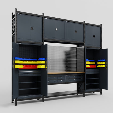 M121 Modular Work Bench - H3100mm x W3840mm | MDF WBT | Dark Grey