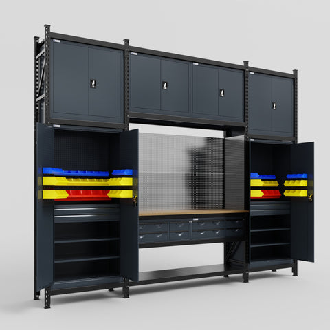 M121 Modular Work Bench - H3100mm x W3840mm | MDF WBT | Dark Grey