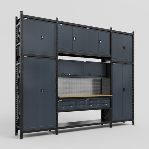 M121 Modular Work Bench - H3100mm x W3840mm | MDF WBT | Dark Grey