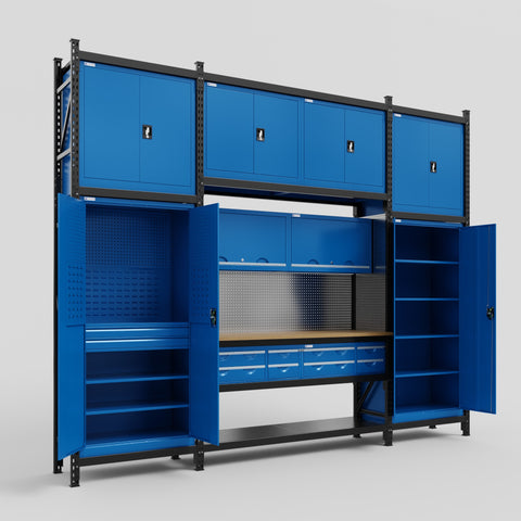 M121 Modular Work Bench - H3100mm x W3840mm | MDF WBT | Blue