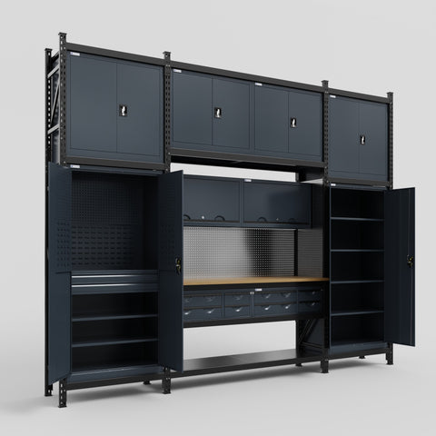 M121 Modular Work Bench - H3100mm x W3840mm | MDF WBT | Dark Grey