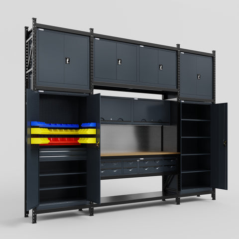 M121 Modular Work Bench - H3100mm x W3840mm | MDF WBT | Dark Grey