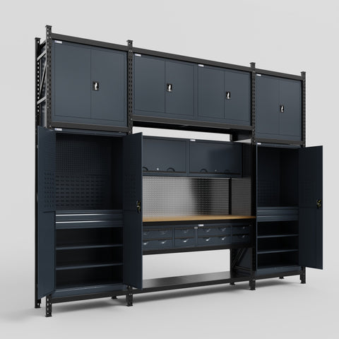 M121 Modular Work Bench - H3100mm x W3840mm | MDF WBT | Dark Grey