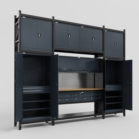 M121 Modular Work Bench - H3100mm x W3840mm | MDF WBT | Dark Grey