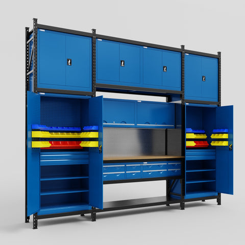 M121 Modular Work Bench - H3100mm x W3840mm | MDF WBT | Blue
