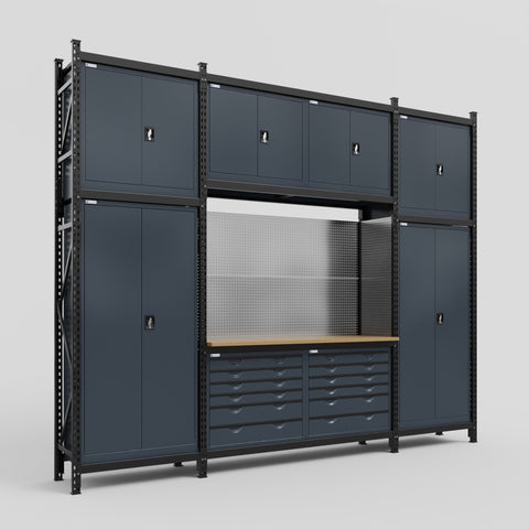 M121 Modular Work Bench - H3100mm x W3840mm | MDF WBT | Dark Grey