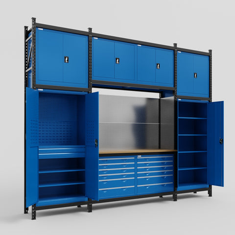 M121 Modular Work Bench - H3100mm x W3840mm | MDF WBT | Blue