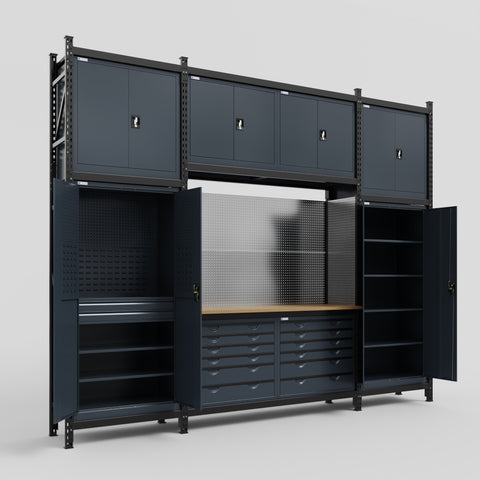 M121 Modular Work Bench - H3100mm x W3840mm | MDF WBT | Dark Grey