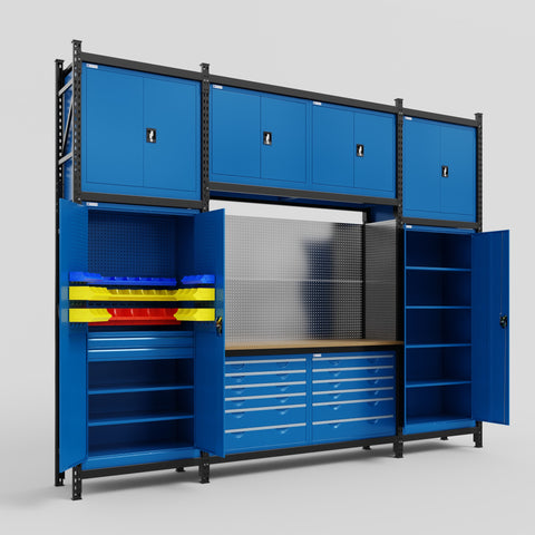 M121 Modular Work Bench - H3100mm x W3840mm | MDF WBT | Blue