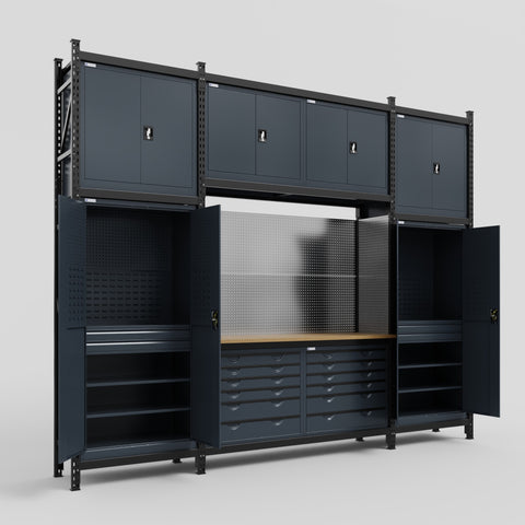M121 Modular Work Bench - H3100mm x W3840mm | MDF WBT | Dark Grey