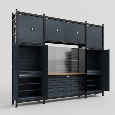 M121 Modular Work Bench - H3100mm x W3840mm | MDF WBT | Dark Grey