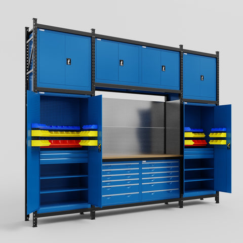 M121 Modular Work Bench - H3100mm x W3840mm | MDF WBT | Blue