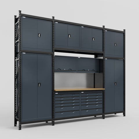 M121 Modular Work Bench - H3100mm x W3840mm | MDF WBT | Dark Grey